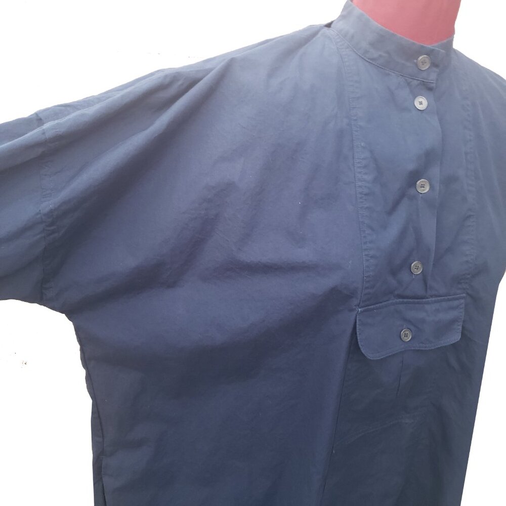 Nehera Shirt Dress 8 Navy Band Collar Long Sleeve Pockets Popover Tunic - Picture 3 of 12